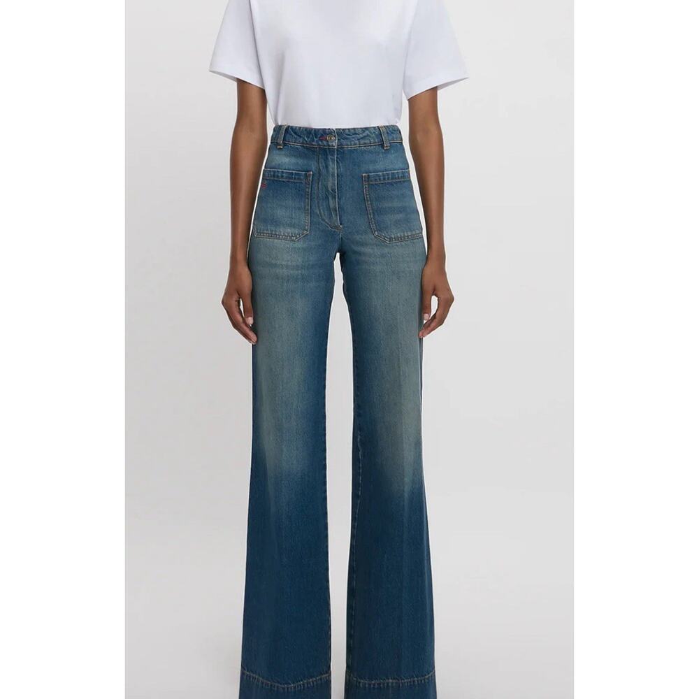 Victoria Beckham Two-Tone Blue Straight-Leg Jeans